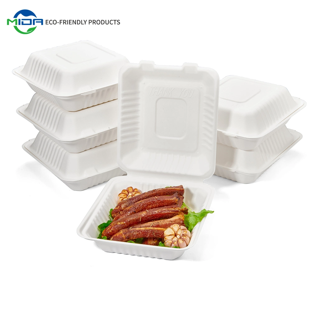 Biodegradable Clamshell Box Packaging Disposable Microwave Sugarcane Bagasse Food Container