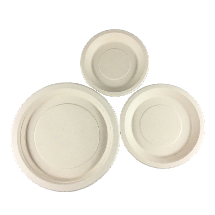 Biodegradable Sugarcane Bagasse Tableware Dish Carry-out Tableware Dinnerware Compostable Sugarcane Food Container Pulp Fiber Round Disposable Paper Plate